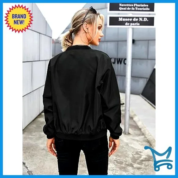 Lightweight Bomber Jacket with Pockets, Zip Up Casual Coat for Spring Fall